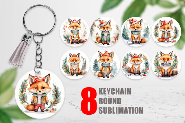 Keychain Watercolor Christmas Fox Sublimation artnoy 