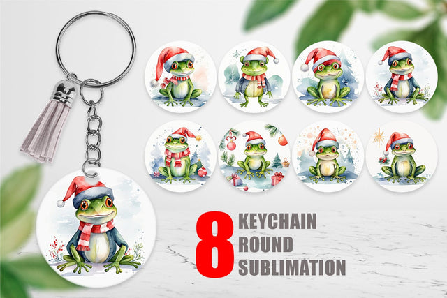 Keychain Watercolor Christmas Frog Sublimation artnoy 