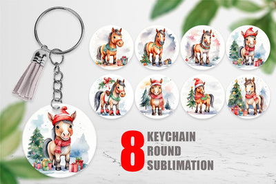 Keychain Watercolor Christmas Horse Sublimation artnoy 