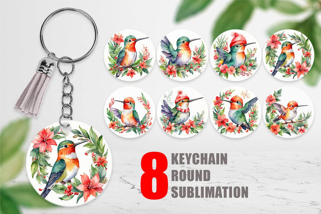 Keychain Watercolor Christmas Hummingbird Sublimation artnoy 
