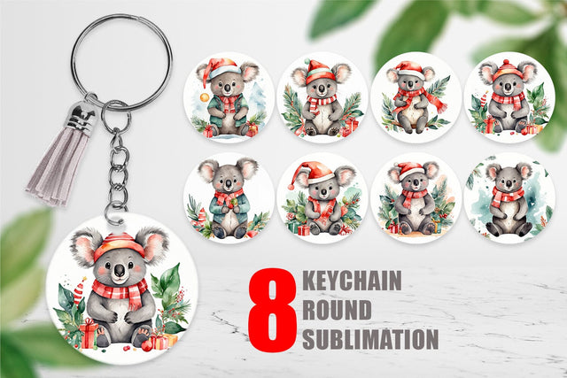Keychain Watercolor Christmas Koala Sublimation artnoy 