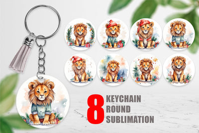 Keychain Watercolor Christmas Lion Sublimation artnoy 