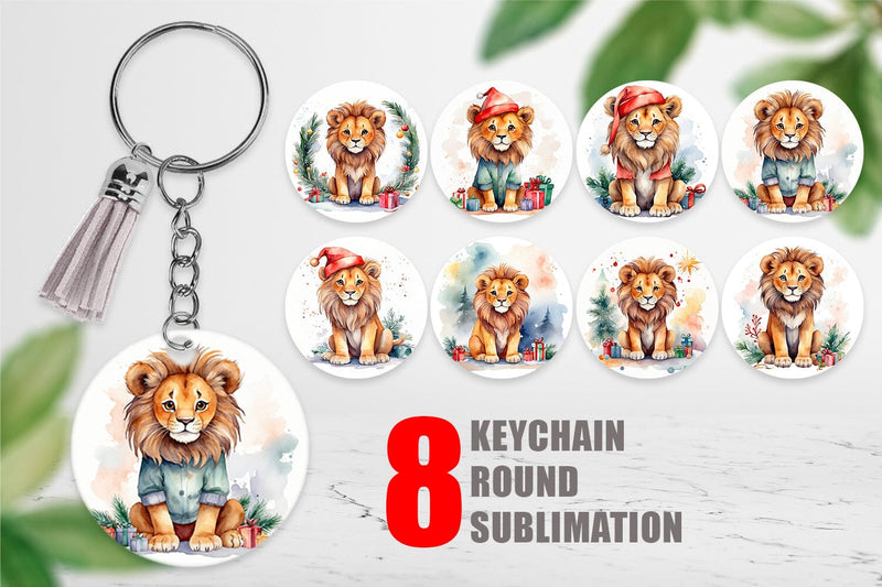 Keychain Watercolor Christmas Lion Sublimation artnoy 