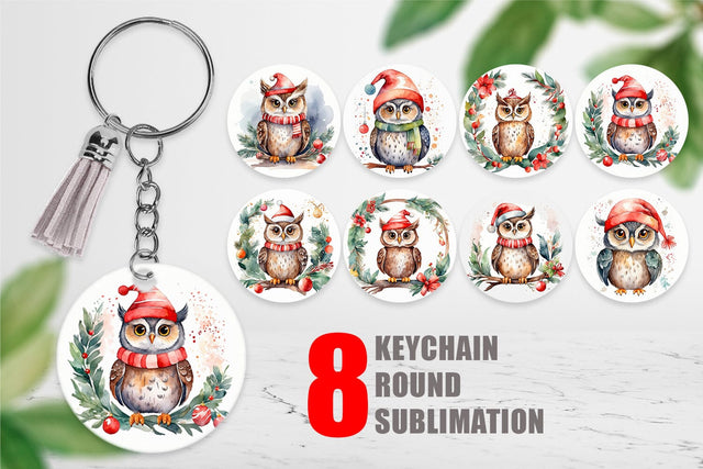 Keychain Watercolor Christmas Owl Sublimation artnoy 