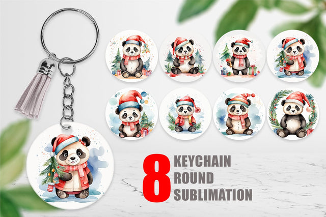 Keychain Watercolor Christmas Panda Sublimation artnoy 