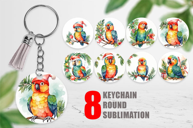Keychain Watercolor Christmas Parrot Sublimation artnoy 