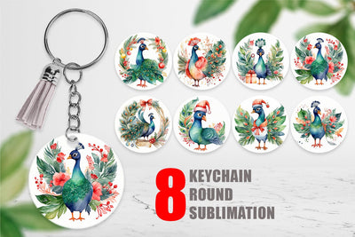 Keychain Watercolor Christmas Peacock Sublimation artnoy 