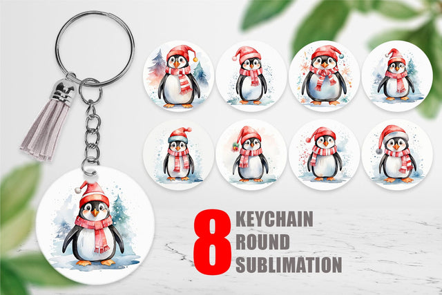 Keychain Watercolor Christmas Penguin Sublimation artnoy 