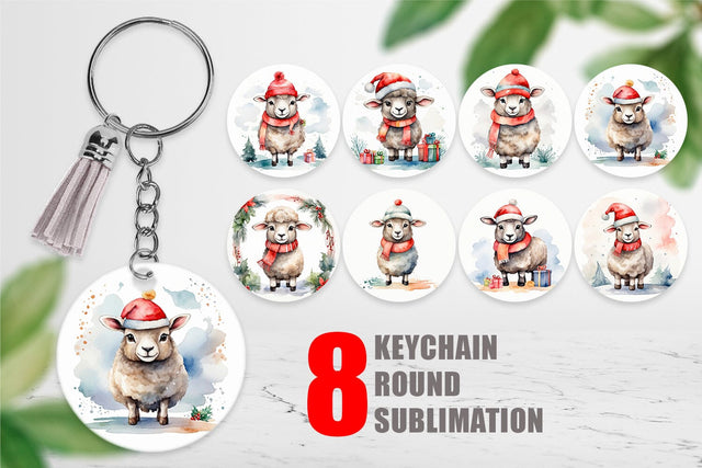 Keychain Watercolor Christmas sheep Sublimation artnoy 