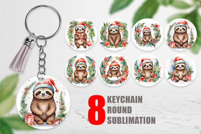 Keychain Watercolor Christmas sloth Sublimation artnoy 