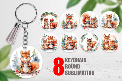 Keychain Watercolor Christmas Squirrel Sublimation artnoy 