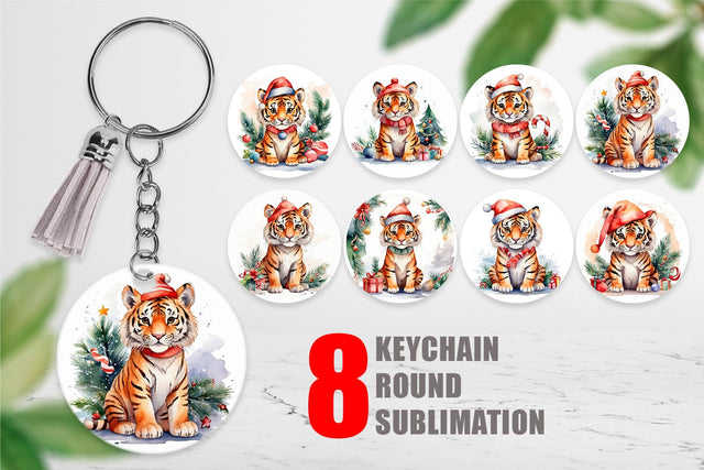 Keychain Watercolor Christmas Tiger Sublimation artnoy 