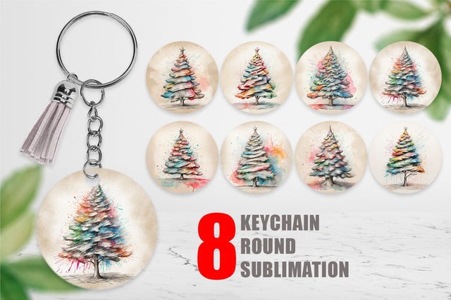 Keychain Watercolor Christmas Tree Sublimation artnoy 