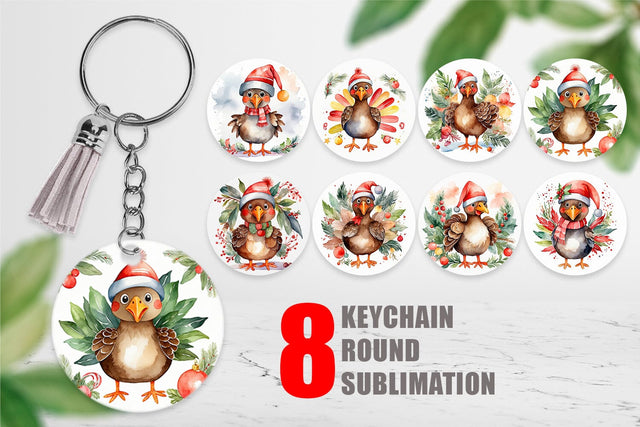 Keychain Watercolor Christmas turkey Sublimation artnoy 