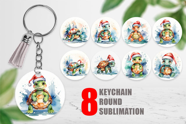 Keychain Watercolor Christmas Turtle Sublimation artnoy 