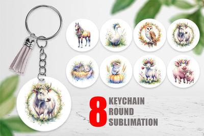 Keychain Watercolor Classic Farmhouse Floral Sublimation artnoy 