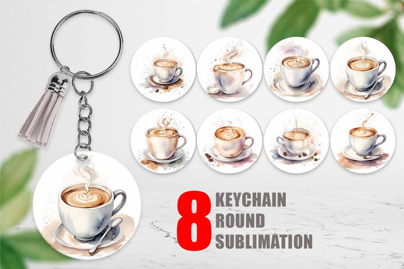 Keychain Watercolor Coffee Cup Sublimation artnoy 