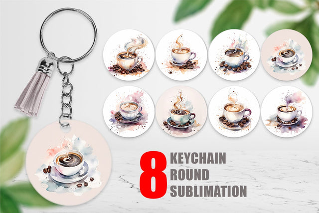 Keychain Watercolor Coffee Cup Sublimation artnoy 