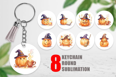 Keychain Watercolor Cozy Autumn Spellcraft Witch Sublimation artnoy 