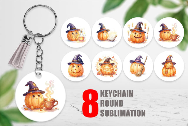 Keychain Watercolor Cozy Autumn Spellcraft Witch Sublimation artnoy 