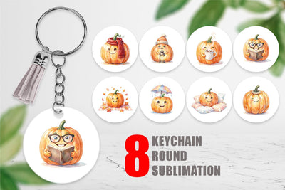 Keychain Watercolor Cozy Fall Lifestyle Pumpkin Sublimation artnoy 