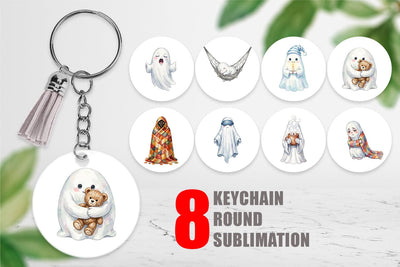 Keychain Watercolor Cozy Nightcap Sleepy Ghost Sublimation artnoy 