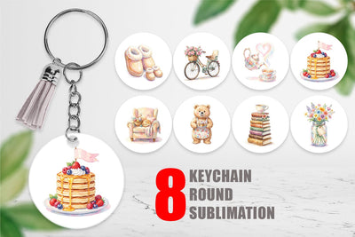 Keychain Watercolor Cozy Tea Time Mom Lifestyle Sublimation artnoy 