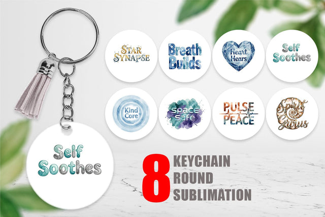 Keychain Watercolor Crystalline Mindset Quotes Sublimation artnoy 