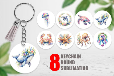 Keychain Watercolor Cute Baby Ocean Animals Sublimation artnoy 