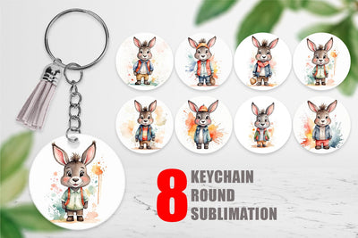 Keychain Watercolor Cute Donkey Sublimation artnoy 