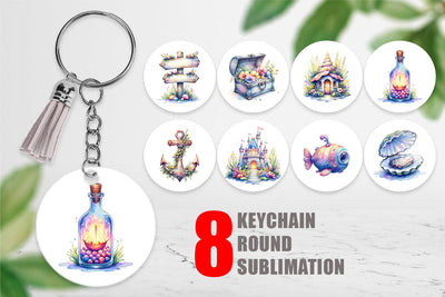 Keychain Watercolor Cute Ocean Objects Sublimation artnoy 