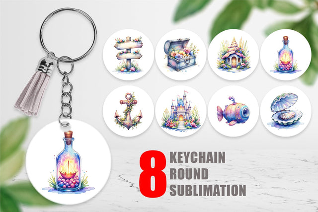 Keychain Watercolor Cute Ocean Objects Sublimation artnoy 