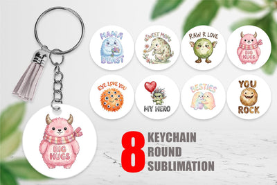 Keychain Watercolor Cute Ugly Momster Quotes Sublimation artnoy 