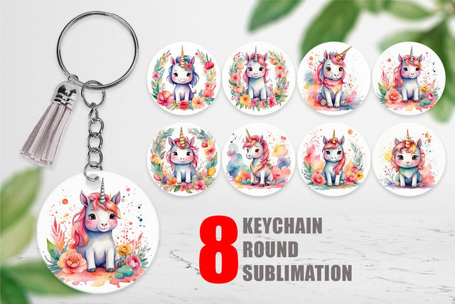 Keychain Watercolor Cute Unicorn Sublimation artnoy 