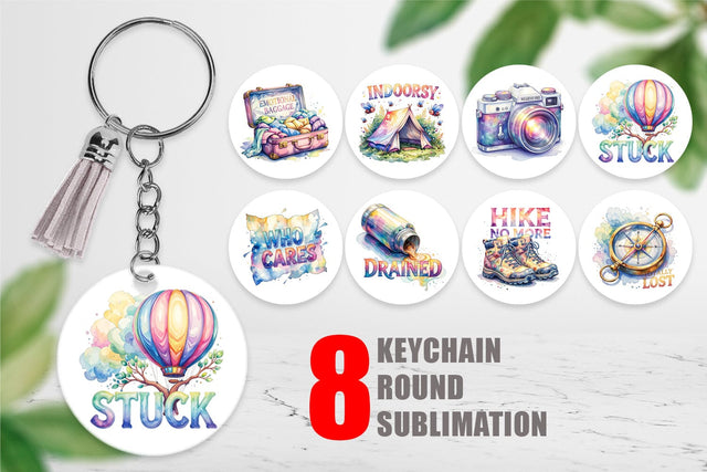 Keychain Watercolor Cynical Travel And Hiking Art Sublimation artnoy 