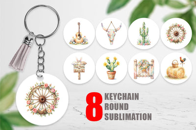 Keychain Watercolor Desert Spring Easter Cacti Sublimation artnoy 