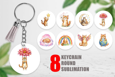 Keychain Watercolor Dreamy Mother Cat Sky Art Sublimation artnoy 