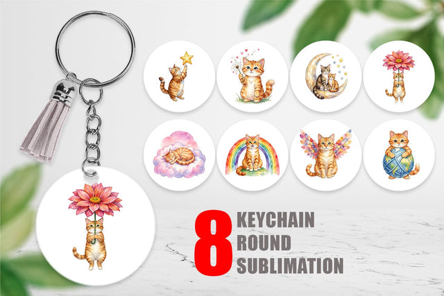 Keychain Watercolor Dreamy Mother Cat Sky Art Sublimation artnoy 