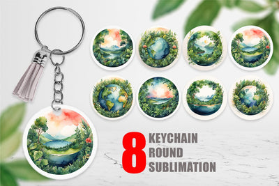 Keychain Watercolor Earth Plants Sublimation artnoy 