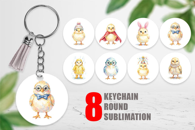 Keychain Watercolor Easter Chick Dress Up Art Sublimation artnoy 