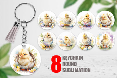 Keychain Watercolor Easter Chick Sublimation artnoy 