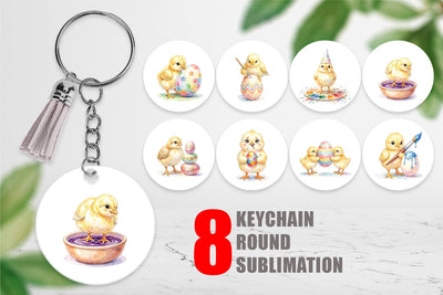 Keychain Watercolor Easter Egg Painting Chicks Sublimation artnoy 