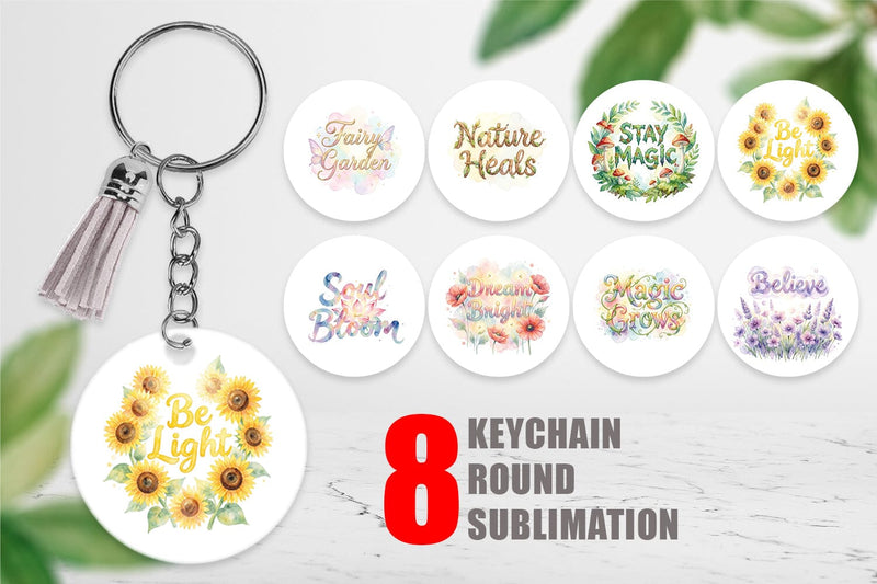 Keychain Watercolor Enchanted Magic Flower Quote Sublimation artnoy 