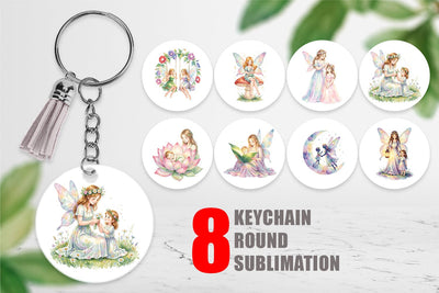 Keychain Watercolor Fairy Mom And Baby Fantasy Sublimation artnoy 