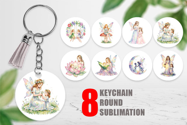 Keychain Watercolor Fairy Mom And Baby Fantasy Sublimation artnoy 