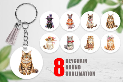 Keychain Watercolor Fashionable Cat Mom Portraits Sublimation artnoy 