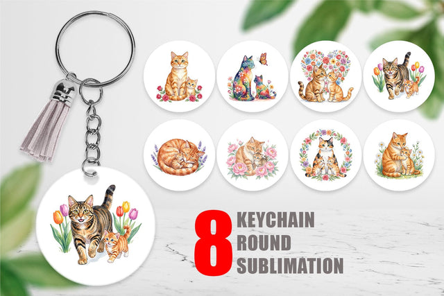 Keychain Watercolor Floral Cat Motherhood Art Sublimation artnoy 