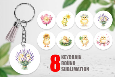 Keychain Watercolor Floral Easter Chick Art Sublimation artnoy 