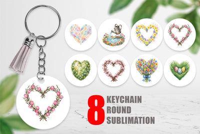 Keychain Watercolor Floral Easter Heart Wreath Sublimation artnoy 