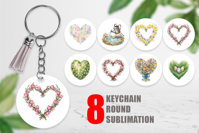 Keychain Watercolor Floral Easter Heart Wreath Sublimation artnoy 